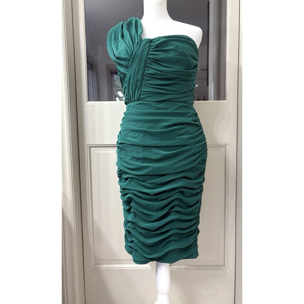 Tadashi Shoji One Shoulder Dress Emerald Size 6